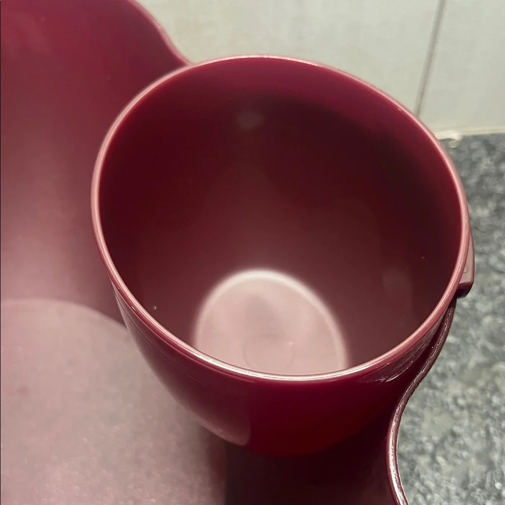 12 inch Tupperware Chip N Dip Burgandy Flower-Shaped Bowl with Lid